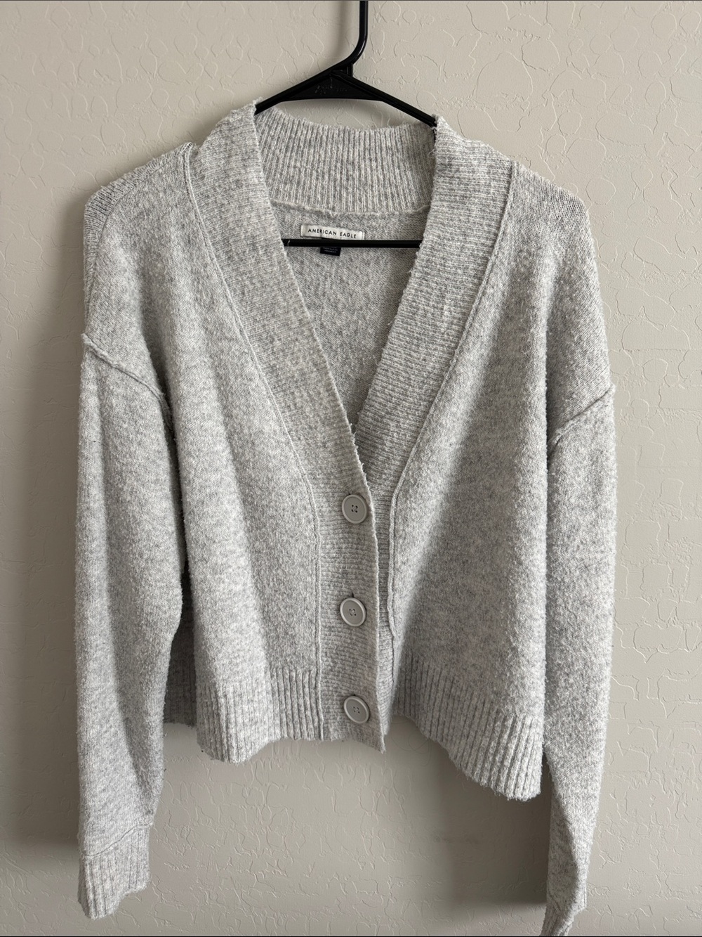 American Eagle Outfitters Light Gray Button V-Neck Cardigan